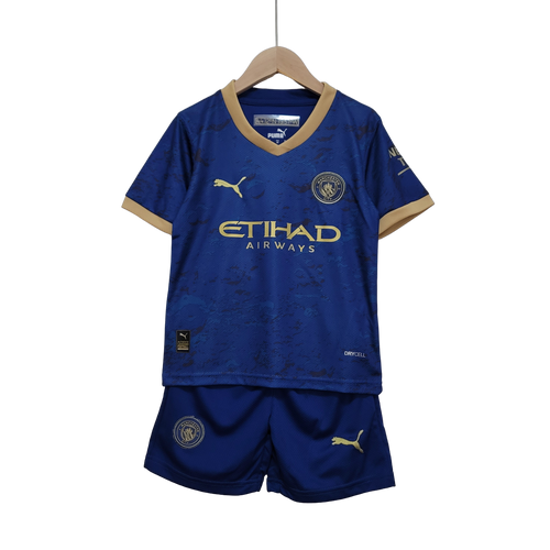 Camisa e Shorts Manchester City Infantil Azul 23/24