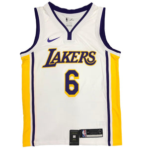 Camisa Regata Basquete Los Angeles Lakers LeBron James #6 Branco/Amarelo